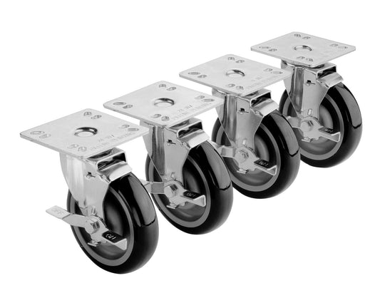 Krowne 28-101S SET OF 4" X 4" PLATE CASTERS WITH 3" LOCKING WHEELS- 4 PIECES                