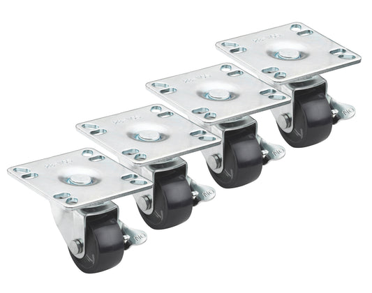 Krowne 28-110S SET OF  3 1/2" x 3 1/2" PLATE CASTERS WITH 2"  LOCKING WHEELS - 4 PIECES PER SET                     