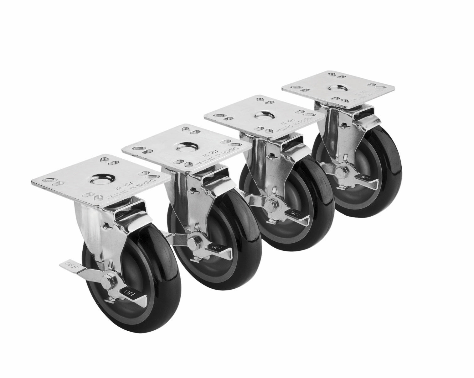 Krowne 28-111S SET OF 28-111 3 1/2" x 3 1/2" PLATE CASTERS WITH 5" LOCKING WHEELS - 4 PIECES PER SET                