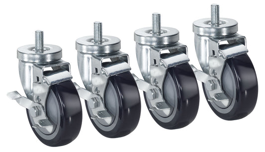 Krowne 28-144S SET OF 1/2" -13 THREADED STEM CASTER WITH 4" LOCKING WHEELS- SET OF 4 PCS    