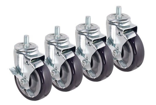 Krowne 28-185S Krowne 28-185S. 6" Overall Heavy Duty 5/8" - 11 Threaded Stem Caster with Side Brake, 5" Wheel, Set of 4.       