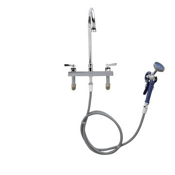 CHG K41-8GDX-2348 Encore 8" OC Deck Mount Veterinary Faucet 96" Braided Hose with Lightweight Aluminum Side Sprayer and 4" Wrist Blade Handles