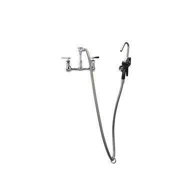 CHG KL53-3000-VB Encore 8" OC. Brass Chrome Plated Wall Mount Pot Filler Assembly Hooked Spray Head  Vacuum Breaker and 72" Hose