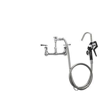 CHG KL53-3100-VB Encore 8" OC. Brass Chrome Plated Wall Mount Pot Filler Assembly Hooked Spray Head Ceramic Valves Vacuum Breaker and 72" Hose