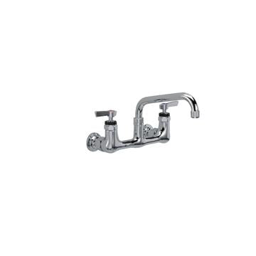 CHG KL54-8008-SE1Z Encore 8" OC. Brass Chrome Plated Wall Mount Faucet with 8" Swivel Spout Lever Handles and Retail Packaging