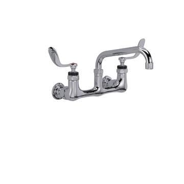 CHG KL54-8008-SE4Z Encore 8" OC. Brass Chrome Plated Wall Mount Faucet with 8" Swivel Spout 4" Wrist Blade Handles, Retail Packaging