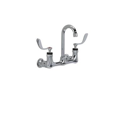 CHG KL54-8100-RE4 Encore 8" OC. Brass Chrome Plated Wall Mount Faucet Ceramic Valves with 3-1/2" Rigid Gooseneck Spout 4" Wrist Blade Handles