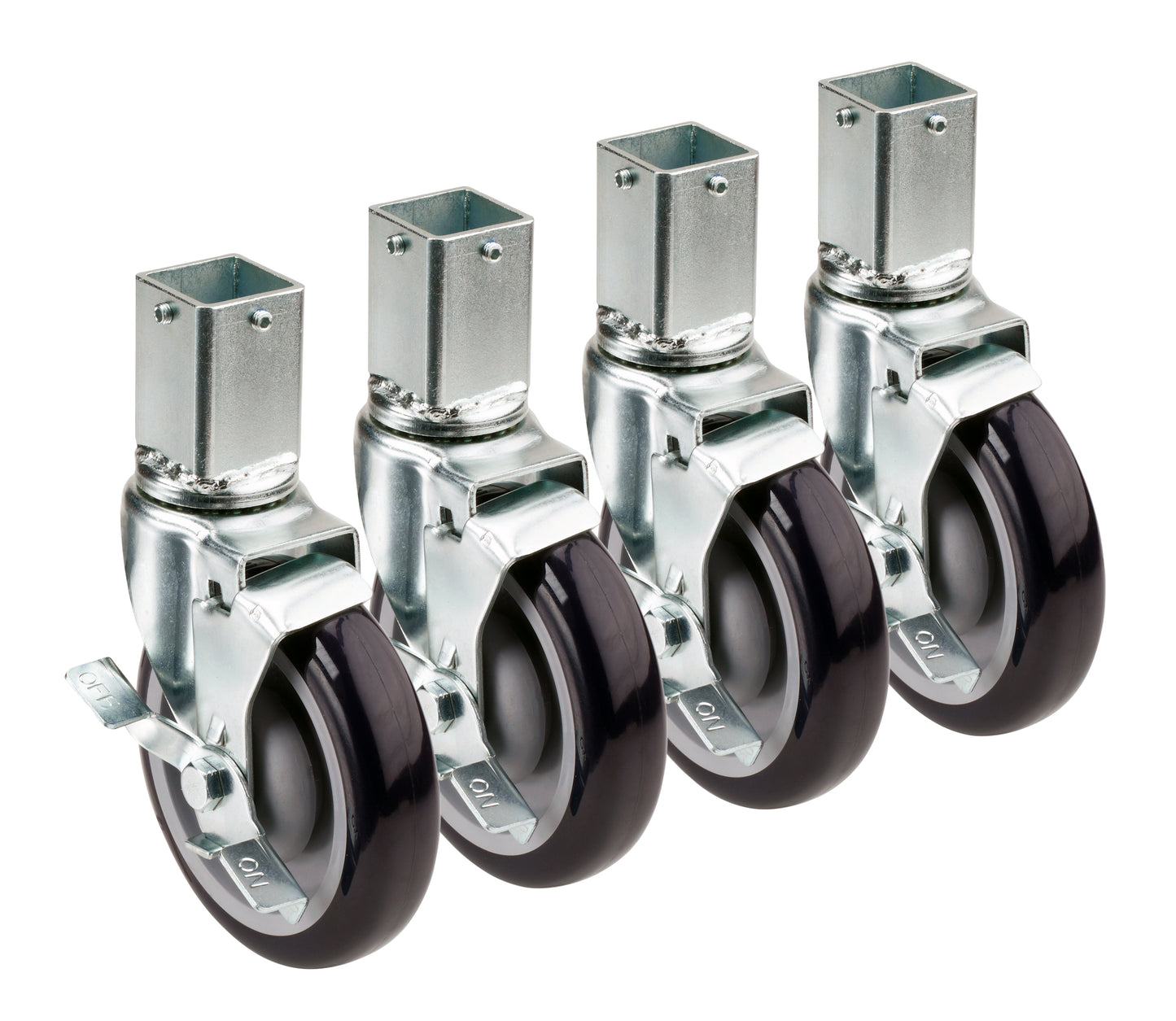 Krowne 28-174S Krowne 28-174S. 6" Overall 1-1/4" Square Post Shelving Caster with Side Brake, 5" Wheel, Set of 4.       