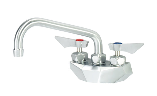 Krowne DX-408 Krowne DX-408. Diamond Series 4" Center Wall Mount Faucet with 8" Swing Spout. Solid chrome plated brass base with ultra-polish satin. Durable full range swing spout with Double o-ring construction.        
