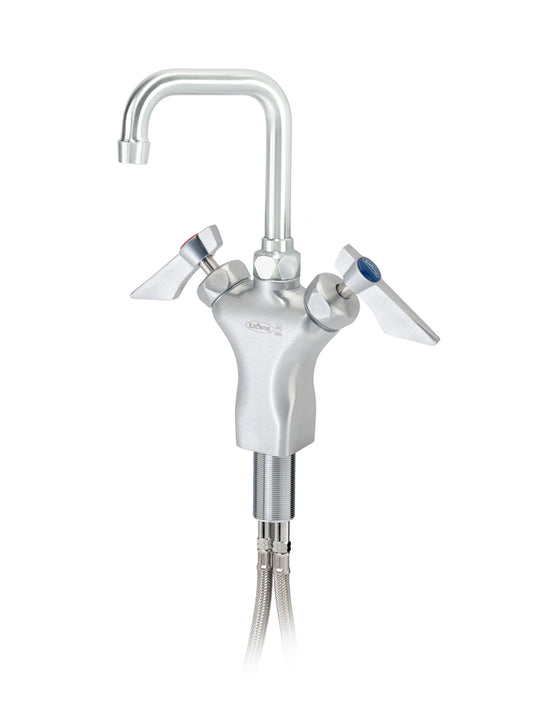 Krowne DX-625 Krowne DX-625. Diamond Series Single Hole Deck Mount Faucet with 4-1/2"W Double Bend Spout. Solid chrome plated brass base with ultra-polish satin. 1/4 turn high performance Ceramic cartridge Valves with integral check.