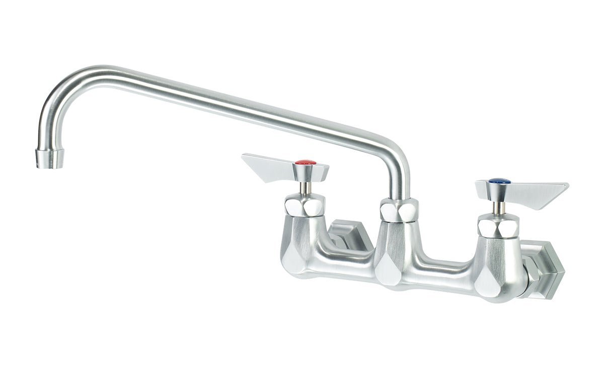 Krowne DX-812 Krowne DX-812. Diamond Series 8" Center Wall Mount Faucet with 12" Swing Spout. Solid chrome plated brass base with ultra-polish satin. Durable full range swing spout with Double o-ring construction.