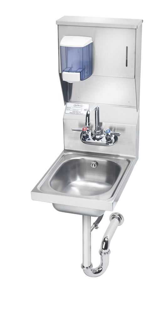 Krowne HS-31. 12"W Hand Sink with Soap & Towel Dispenser, Overflow and P-Trap.