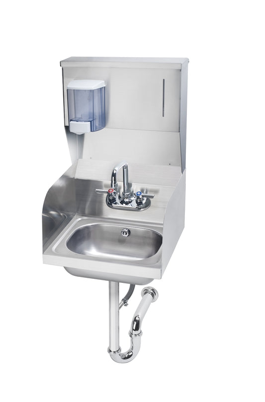 Krowne HS-33. 16"W Hand Sink with Soap & Towel Dispenser and Side Splashes.