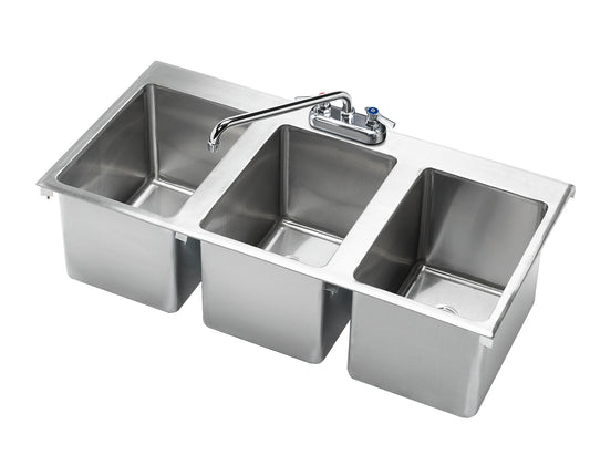 Krowne HS-3819. Three Compartment Drop-In Sink 36" X 18".