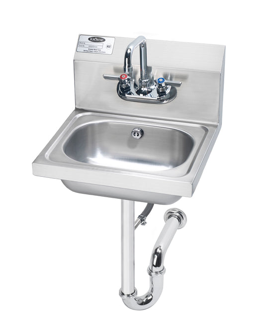 Krowne HS-4. Hand Sink with Overflow Drain & P-Trap, 16"W.