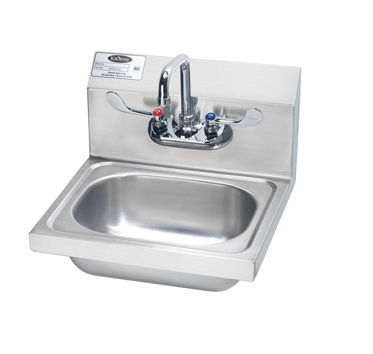 Krowne HS-43 16" WIDE Hand Sink, 4" Wall Mount Faucet WITH WRIST BLADES                   