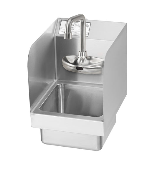 Krowne HS-62. MiniMax Hand Sink with 4" Center Electronic Sensor Faucet & Side Splashes, 9"W.