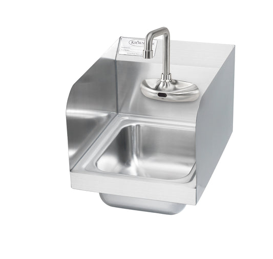 Krowne HS-65. Hand Sink with 4" Center Electronic Sensor Faucet & Side Splashes, 12"W.