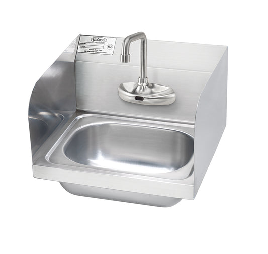 Krowne HS-68. Hand Sink with 4" Center Electronic Sensor Faucet and Side Splashes, 16"W.