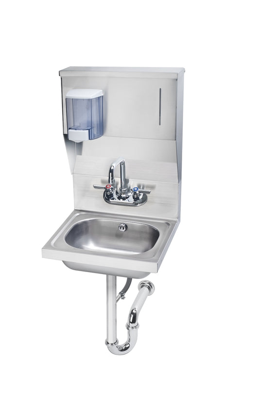 Krowne HS-7. Hand Sink with Soap & Towel Dispenser, Overflow and P-Trap, 16"W.