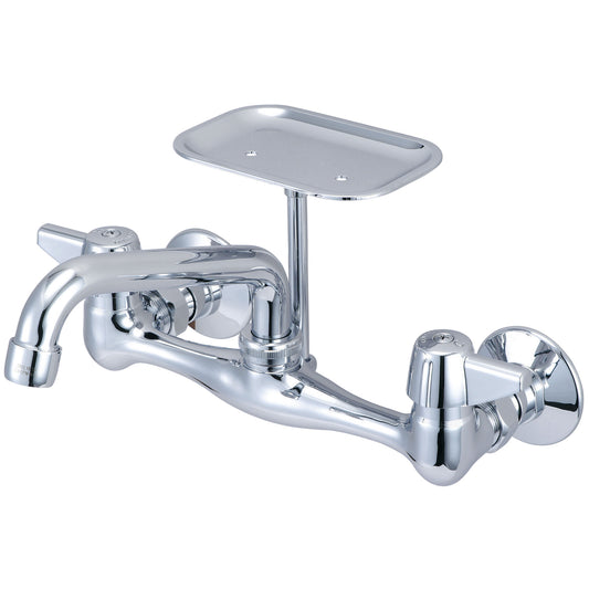 Central Brass 0048-TA KITCHEN-WALLMOUNT 7-7/8" TO 8-1/8" TWO CANOPY HDLS 6" TUBE SPT SOAP DISH-PVD PC