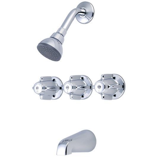 Central Brass 0868 TUB & SHOWER-3 CANOPY HDLS 1/2" CXC 8" CNTRS SHWR HEAD BRASS SPT-PVD PC