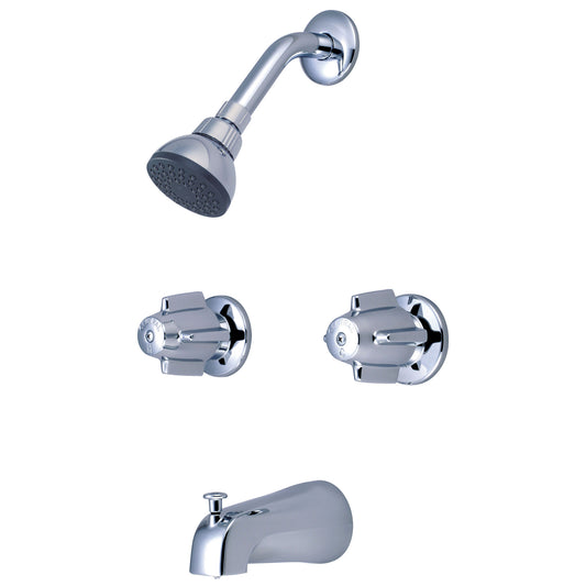 Central Brass 0997 TUB & SHOWER-2 CANOPY HDL 1/2" IP 8" CNTRS SHWRHEAD COMBO DVR SPT-PVD PC
