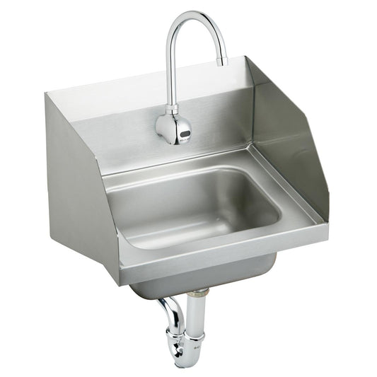 Just Manufacturing A544912S-2E-J Stainless Steel 16-3/4" x 15-1/2" x 13" Single Bowl Wall Hung Hand Wash Sink w/LKB7222C Faucet + Drain + P-trap