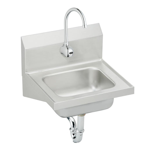 Just Manufacturing A544912S-J Stainless Steel 16-3/4" x 15-1/2" x 13" Single Bowl Wall Hung Hand Wash Sink Kit w/Faucet + Drain + P-trap +TMV