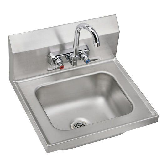 Just Manufacturing A544912-TA-J Stainless Steel 16-3/4" x 15-1/2" x 13" Single Bowl Wall Hung Hand Wash Sink Kit w/Faucet + Drain + P-trap