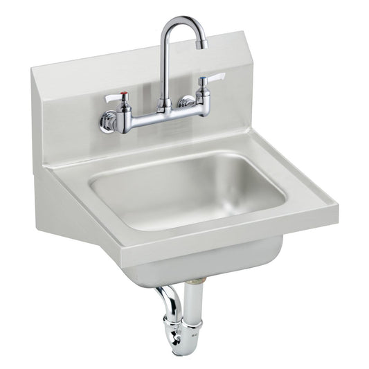 Just Manufacturing A544912-T-J Stainless Steel 16-3/4" x 15-1/2" x 13" Single Bowl Wall Hung Hand Wash Sink w/Faucet + Drain + P-trap