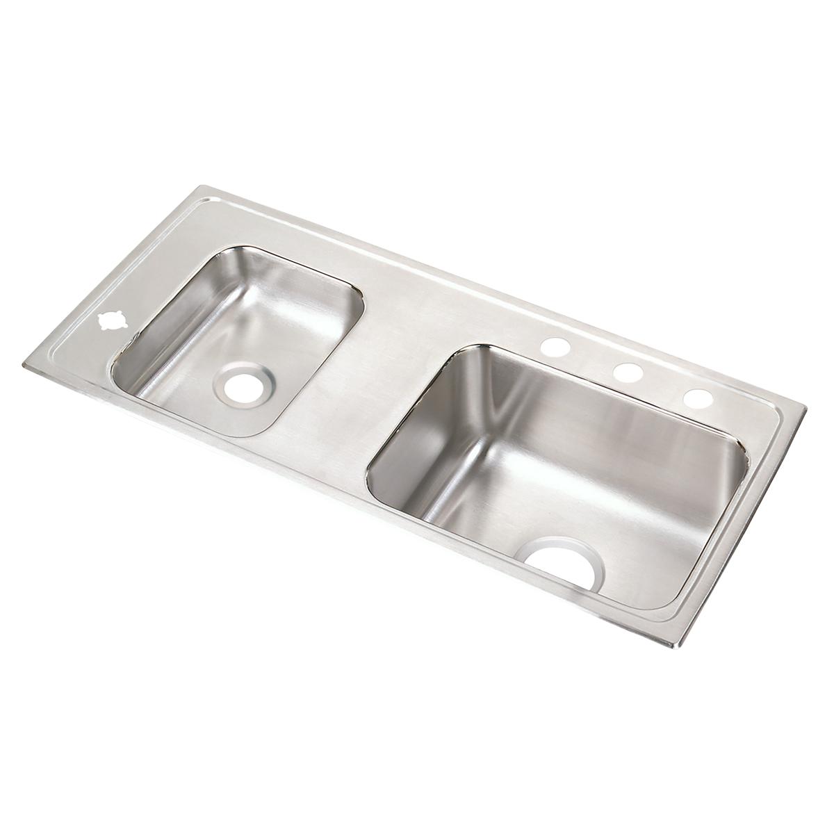 Just Manufacturing DCRADA1737AL453-J Stainless Steel 37-1/4" x 17" x 4-1/2" 3-Hole Double Bowl Drop-in Classroom ADA Sink Left
