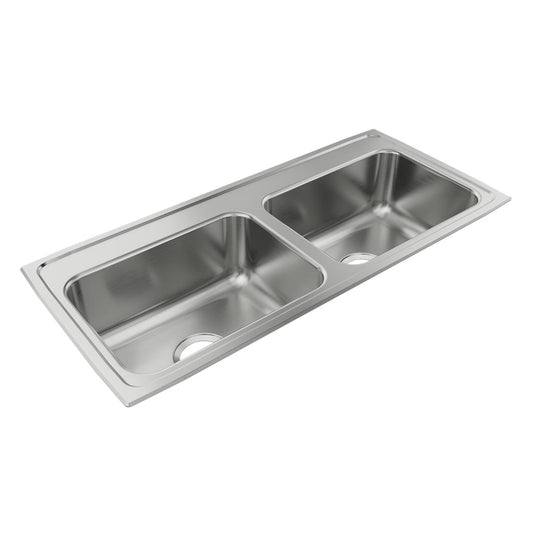Just Manufacturing DL17537A1-J Stainless Steel 37-1/4" x 17" x 7-5/8" 1-Hole Equal Double Bowl Drop-in Sink
