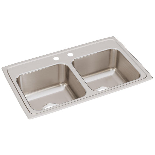 Just Manufacturing DL1829A2-J Stainless Steel 29" x 18" x 7-5/8" 2-Hole Equal Double Bowl Drop-in Sink