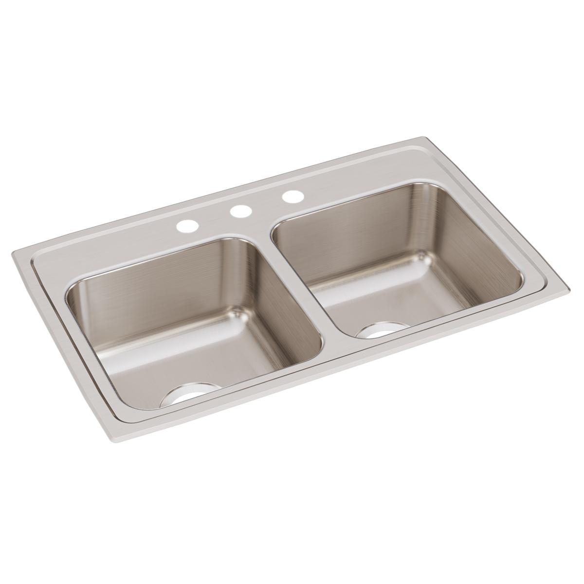 Just Manufacturing DL1829A3-J Stainless Steel 29" x 18" x 7-5/8" 3-Hole Equal Double Bowl Drop-in Sink