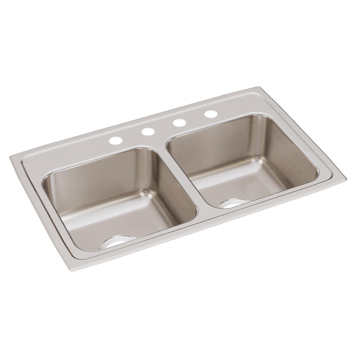 Just Manufacturing DL1829A4-J Stainless Steel 29" x 18" x 7-5/8" 4-Hole Equal Double Bowl Drop-in Sink
