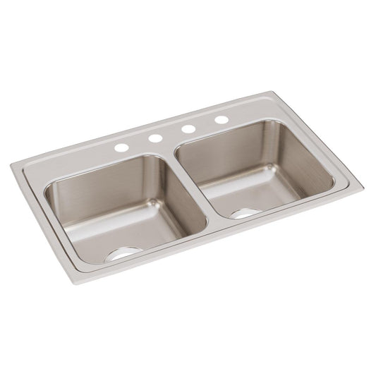 Just Manufacturing DL1829A4-J Stainless Steel 29" x 18" x 7-5/8" 4-Hole Equal Double Bowl Drop-in Sink
