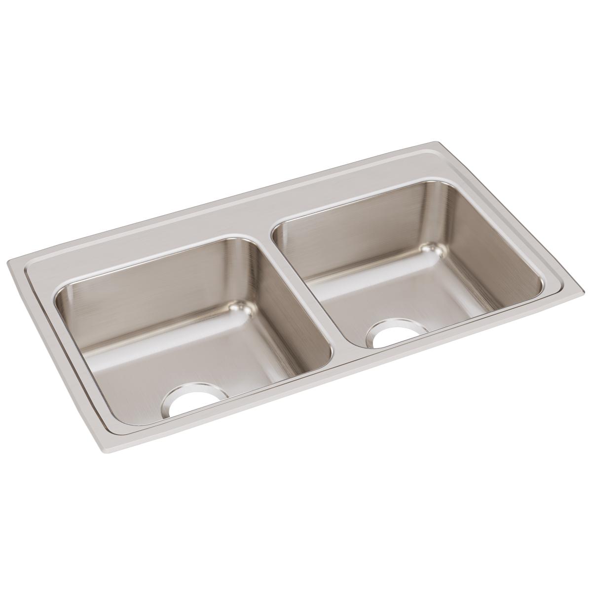 Just Manufacturing DL1933A0-J Stainless Steel 33" x 19-1/2" x 7-5/8" 0-Hole Equal Double Bowl Drop-in Sink