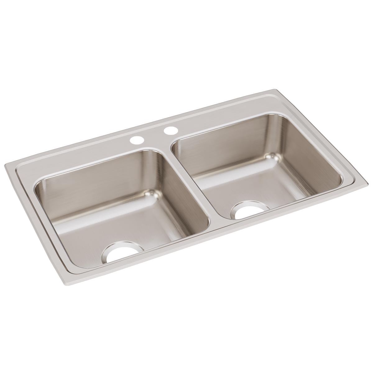 Just Manufacturing DL1933A2-J Stainless Steel 33" x 19-1/2" x 7-5/8" 2-Hole Equal Double Bowl Drop-in Sink
