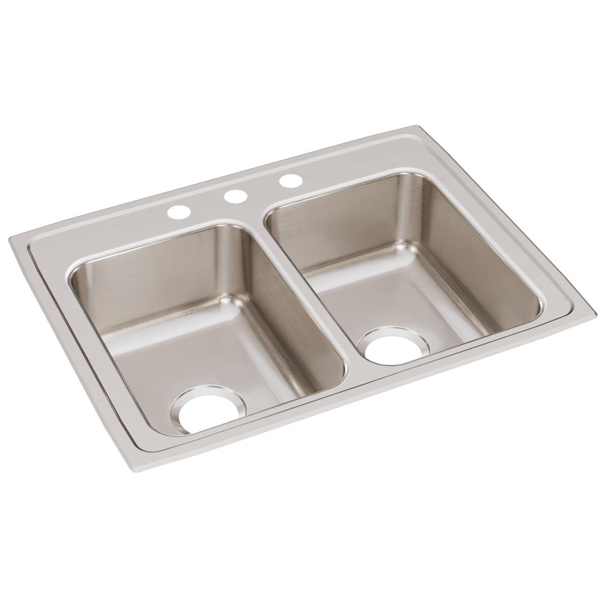 Just Manufacturing DL2128A3-J Stainless Steel 29" x 22" x 7-5/8" 3-Hole Equal Double Bowl Drop-in Sink