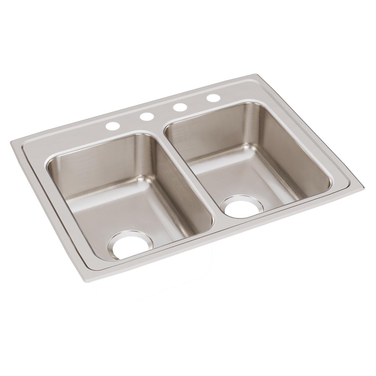 Just Manufacturing DL2128A4-J Stainless Steel 29" x 22" x 7-5/8" 4-Hole Equal Double Bowl Drop-in Sink