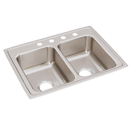 Just Manufacturing DL2128A4-J Stainless Steel 29" x 22" x 7-5/8" 4-Hole Equal Double Bowl Drop-in Sink