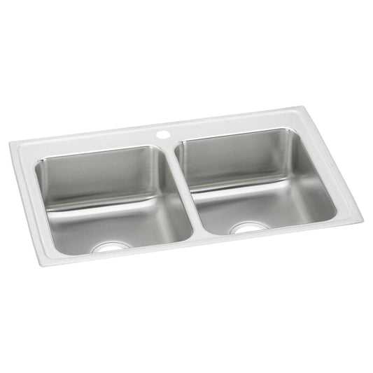 Just Manufacturing DL2133A1-J Stainless Steel 33" x 21-1/4" x 7-7/8" 1-Hole Equal Double Bowl Drop-in Sink