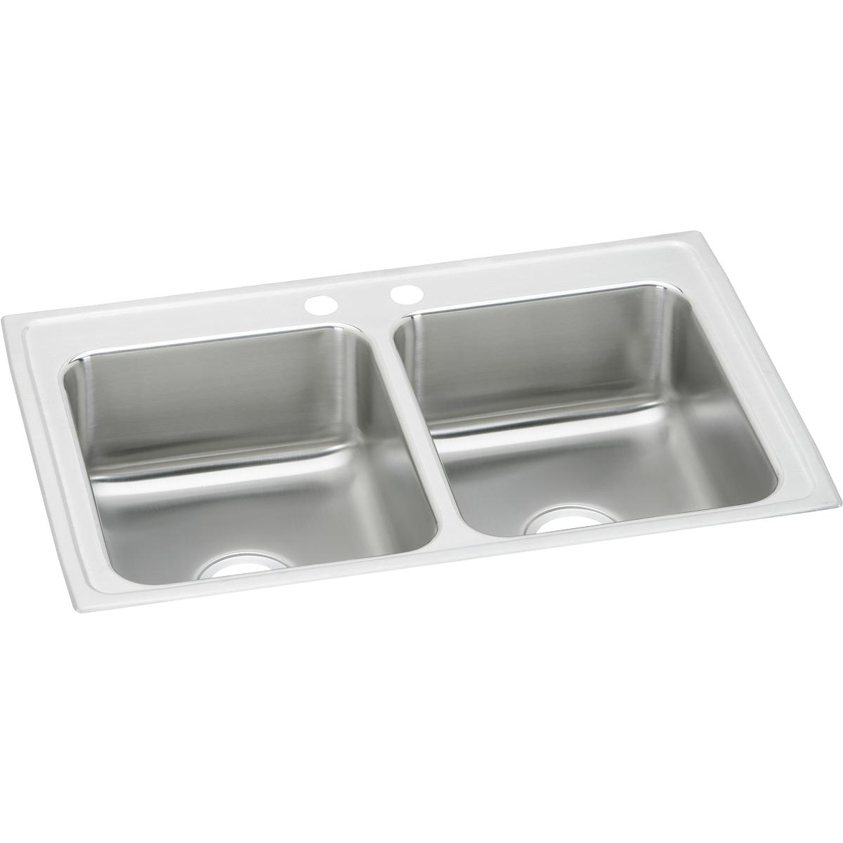 Just Manufacturing DL2133A2-J Stainless Steel 33" x 21-1/4" x 7-7/8" 2-Hole Equal Double Bowl Drop-in Sink