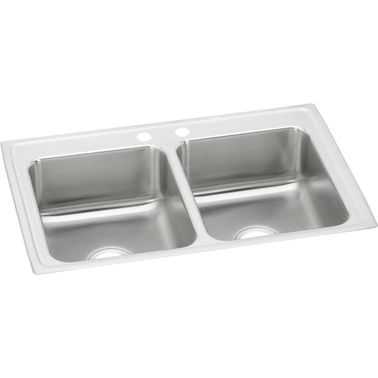 Just Manufacturing DL2133A2-J Stainless Steel 33" x 21-1/4" x 7-7/8" 2-Hole Equal Double Bowl Drop-in Sink