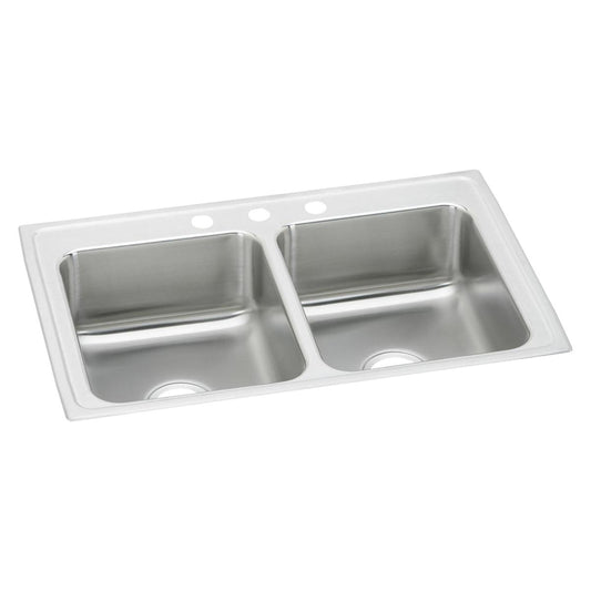 Just Manufacturing DL2133A3-J Stainless Steel 33" x 21-1/4" x 7-7/8" 3-Hole Equal Double Bowl Drop-in Sink