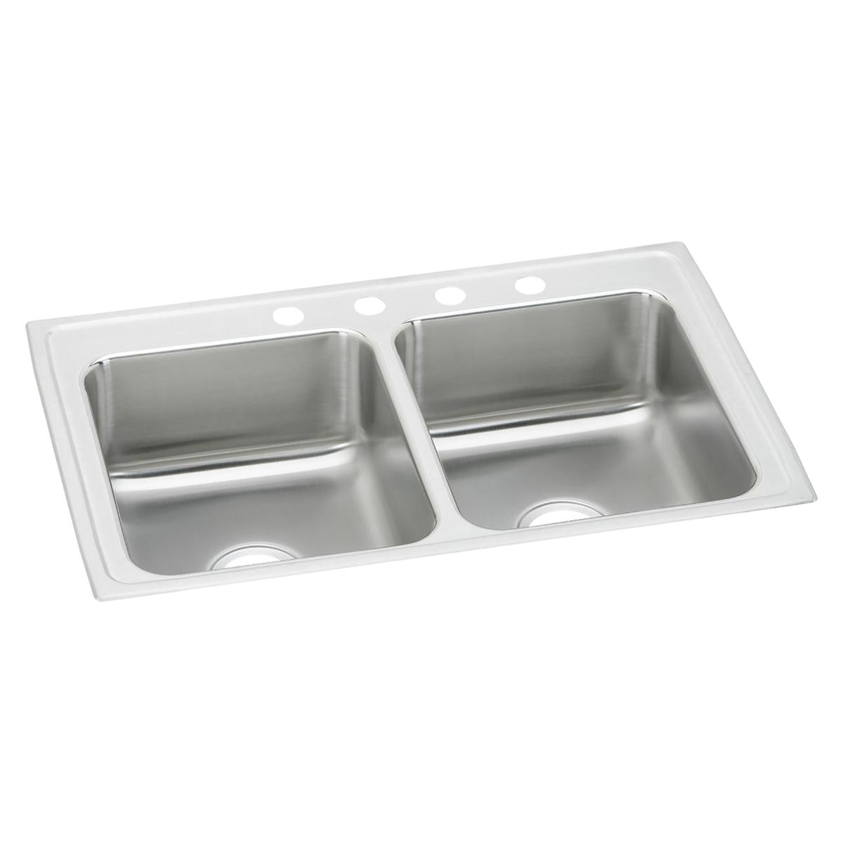 Just Manufacturing DL2133A4-J Stainless Steel 33" x 21-1/4" x 7-7/8" 4-Hole Equal Double Bowl Drop-in Sink