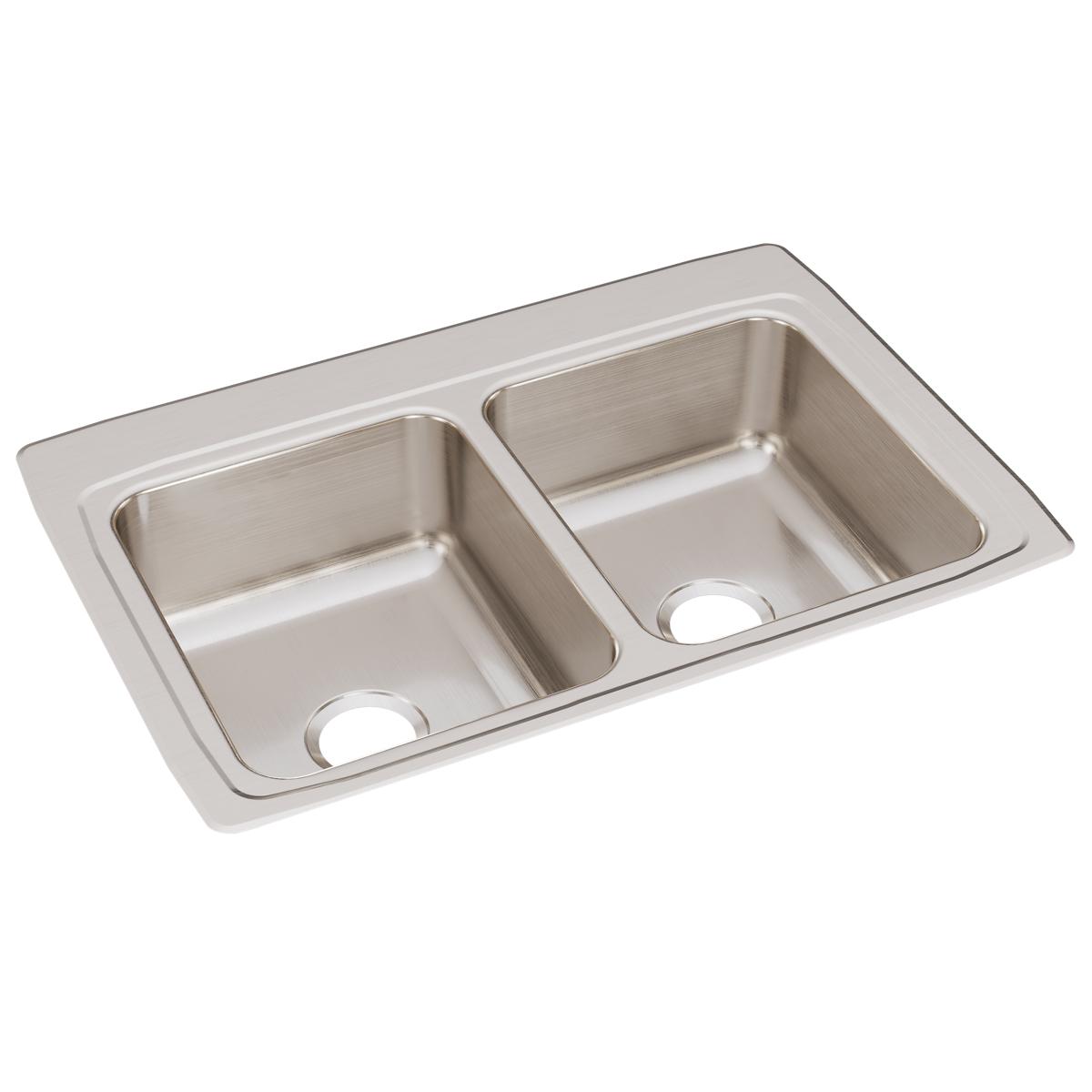 Just Manufacturing DL2233A0-J Stainless Steel 33" x 22" x 8-1/8" 0-Hole Equal Double Bowl Drop-in Sink