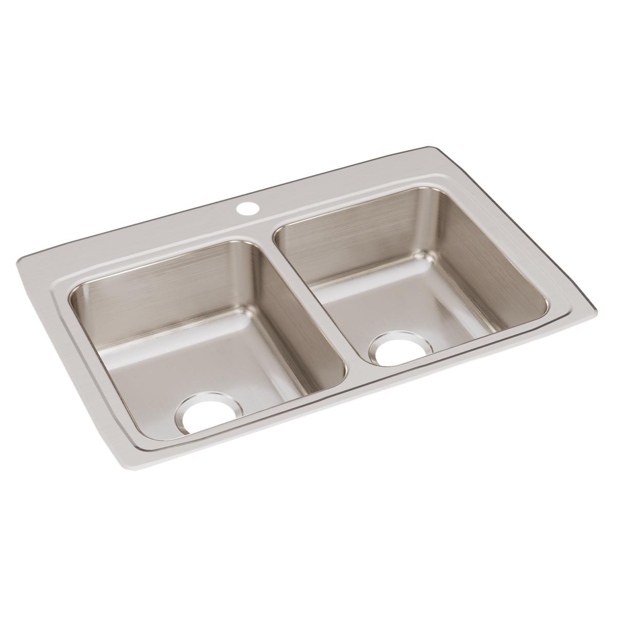 Just Manufacturing DL2233A1-J Stainless Steel 33" x 22" x 8-1/8" 1-Hole Equal Double Bowl Drop-in Sink