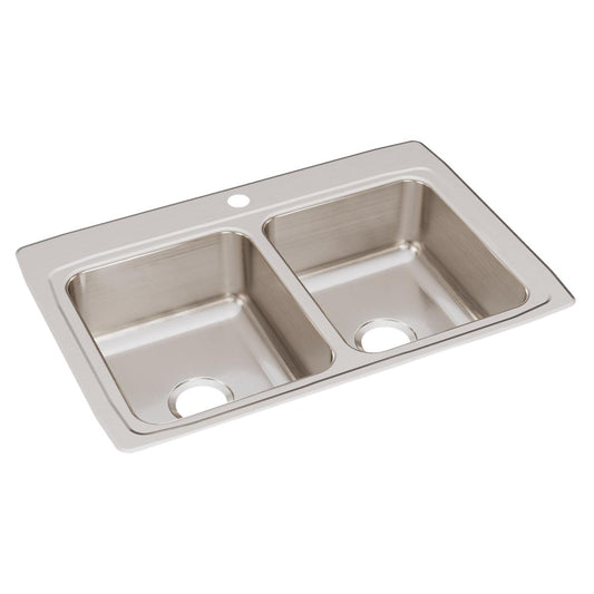 Just Manufacturing DL2233A1-J Stainless Steel 33" x 22" x 8-1/8" 1-Hole Equal Double Bowl Drop-in Sink